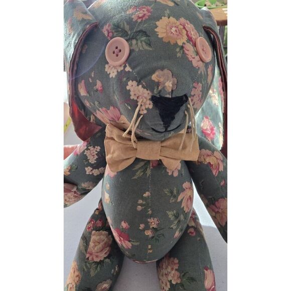 Stuffed Lop Eared Floral Rabbit ~ Cottage Core Bunny Handmade Vintage - Picture 11 of 11
